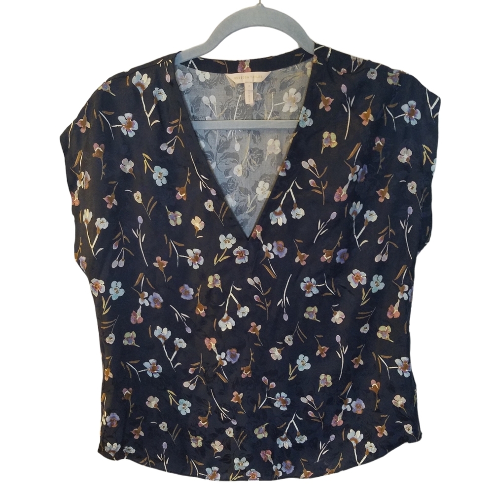 Rebecca Taylor Sleeveless Top Floral Blue Size 4 Silk Blend